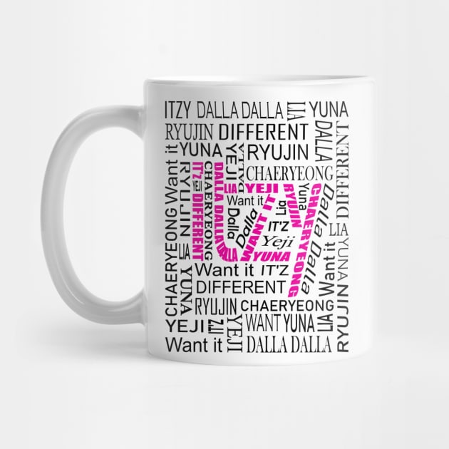 ITZY NAMES AND MUSIC COLLAGE PINK AND BLACK by PLMSMZ